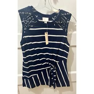 NWT Anthropologie Top Womens XS Blue Eyelet Sleeveless Boho Peasant Summer